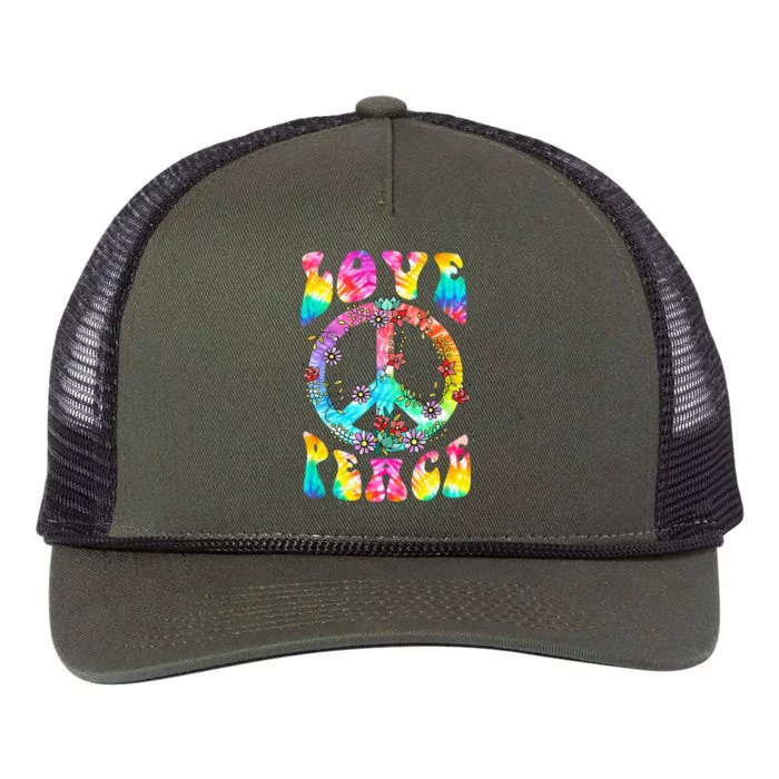 PEACE SIGN LOVE 60s 70s Tie Dye Hippie Costume Retro Rope Trucker Hat Cap