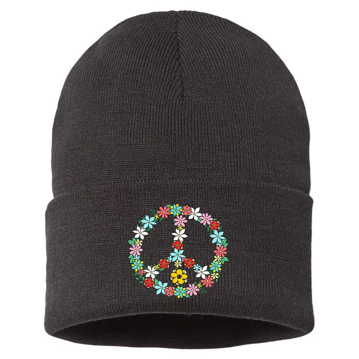 Peace Sign Love 60s 70s Tie Dye Hippie Sustainable Knit Beanie