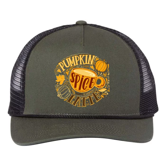 Pumpkin Spice Latte Emblem Sign Retro Rope Trucker Hat Cap