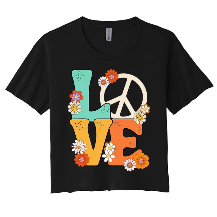 Peace Sign Love 60 s 70s Outfits For Women's Crop Top Tee