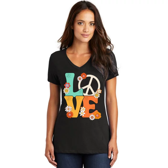 Peace Sign Love 60 s 70s Outfits For Women's V-Neck T-Shirt