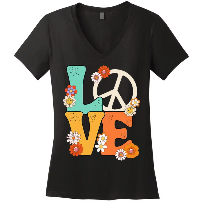 Peace Sign Love 60 s 70s Outfits For Women's V-Neck T-Shirt