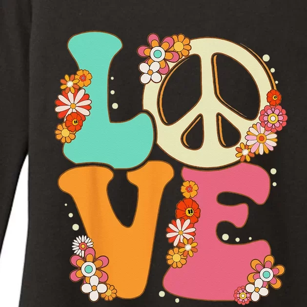 Peace Sign Love 60s 70s Costume Groovy Hippie Theme Party Womens CVC Long Sleeve Shirt