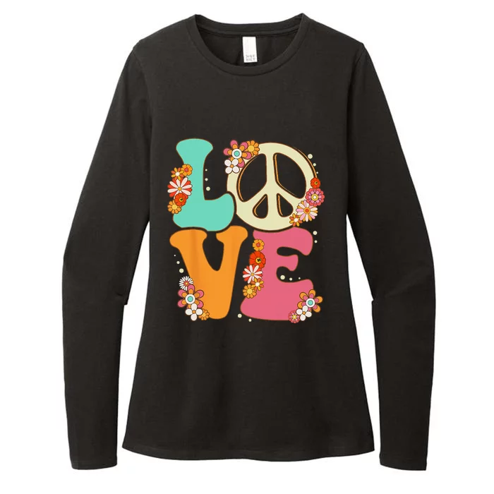 Peace Sign Love 60s 70s Costume Groovy Hippie Theme Party Womens CVC Long Sleeve Shirt