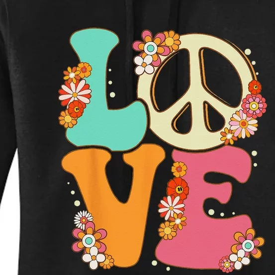 Peace Sign Love 60s 70s Costume Groovy Hippie Theme Party Women's Pullover Hoodie