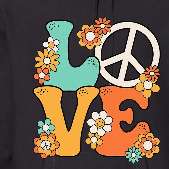 Peace Sign Love 60s 70s Groovy Hippie Theme Party Premium Hoodie