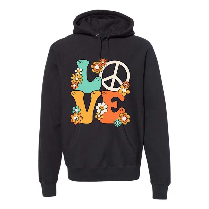 Peace Sign Love 60s 70s Groovy Hippie Theme Party Premium Hoodie