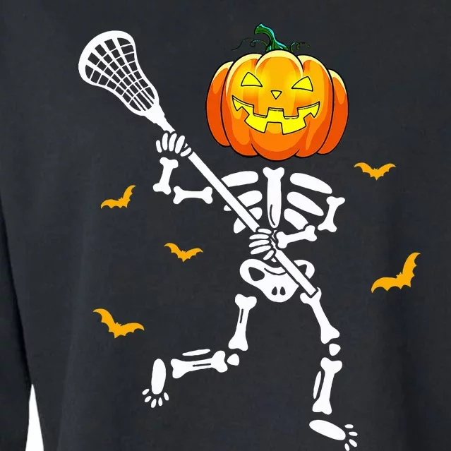 Pumpkin Skeleton Lacrosse Halloween Cropped Pullover Crew