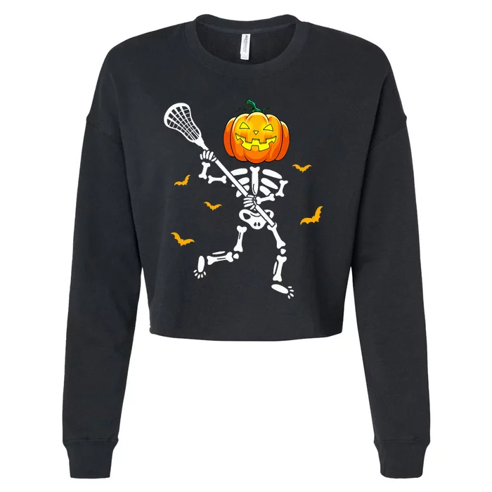 Pumpkin Skeleton Lacrosse Halloween Cropped Pullover Crew