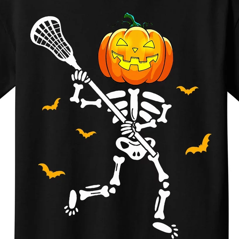 Pumpkin Skeleton Lacrosse Halloween Kids T-Shirt