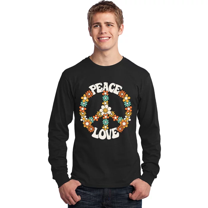 Peace Sign Love 60s 70s Groovy Hippie Theme Party Long Sleeve Shirt