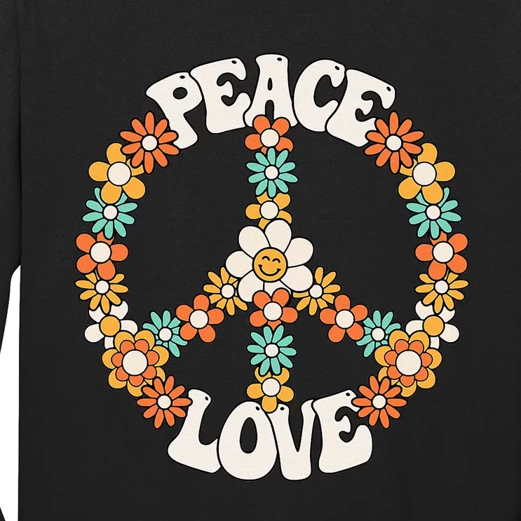 Peace Sign Love 60s 70s Groovy Hippie Theme Party Long Sleeve Shirt