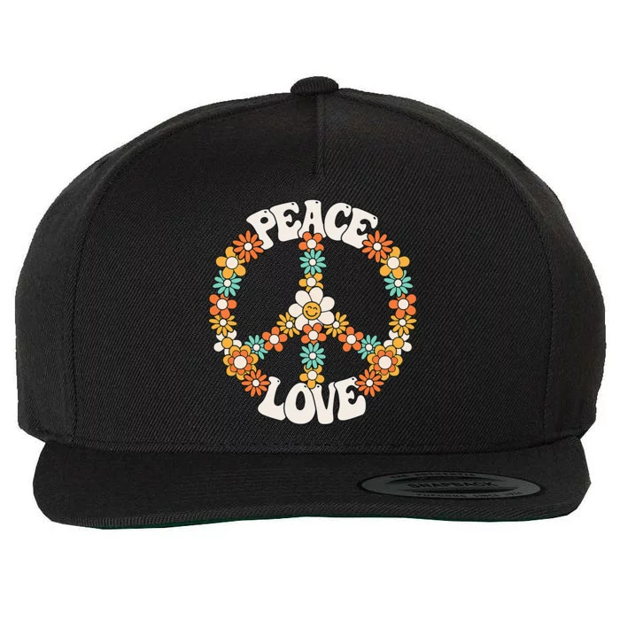 Peace Sign Love 60s 70s Groovy Hippie Theme Party Wool Snapback Cap