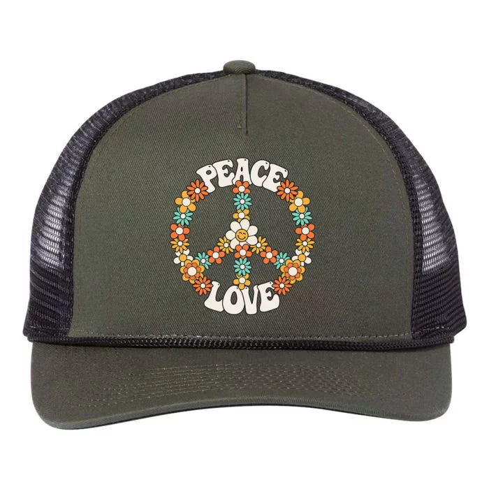 Peace Sign Love 60s 70s Groovy Hippie Theme Party Retro Rope Trucker Hat Cap