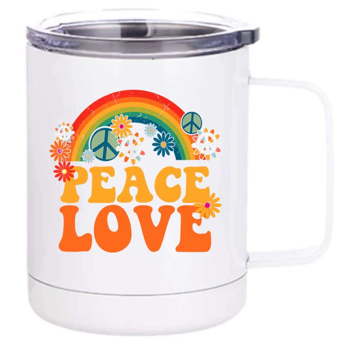 Peace Sign Love 60s 70s Tie Dye Hippie Halloween Gift Front & Back 12oz Stainless Steel Tumbler Cup