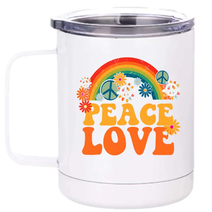 Peace Sign Love 60s 70s Tie Dye Hippie Halloween Gift Front & Back 12oz Stainless Steel Tumbler Cup