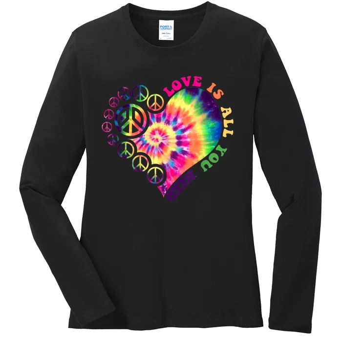 PEACE SIGN LOVE 60s 70s Tie Dye Hippie Halloween Costume Ladies Long Sleeve Shirt