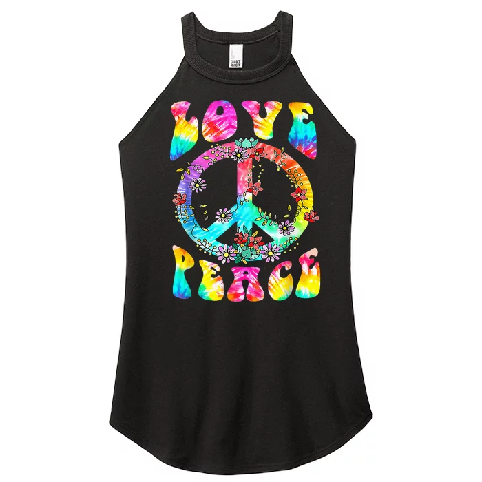 Peace Sign Love 60's 70's Tie Dye Hippie Costume Women’s Perfect Tri Rocker Tank