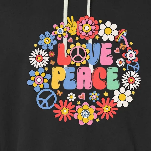 Peace Sign Love 60s 70s Love Peace Hippie Costume Garment-Dyed Fleece Hoodie