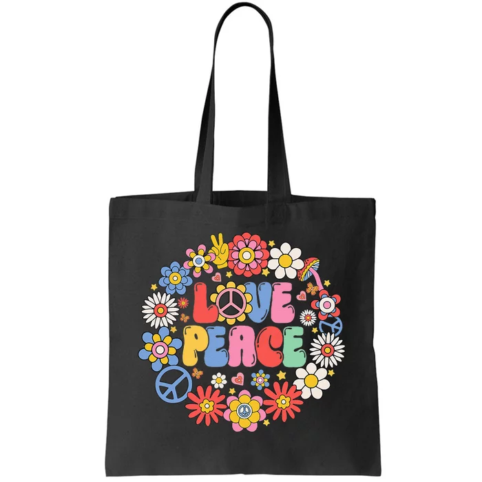 Peace Sign Love 60s 70s Love Peace Hippie Costume Tote Bag