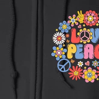 Peace Sign Love 60s 70s Love Peace Hippie Costume Full Zip Hoodie