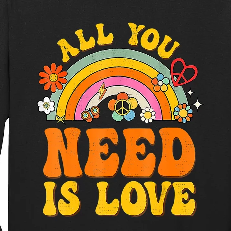 Peace Sign Love 60S 70 Hippie Groovy Vibes Halloween Costume Tall Long Sleeve T-Shirt