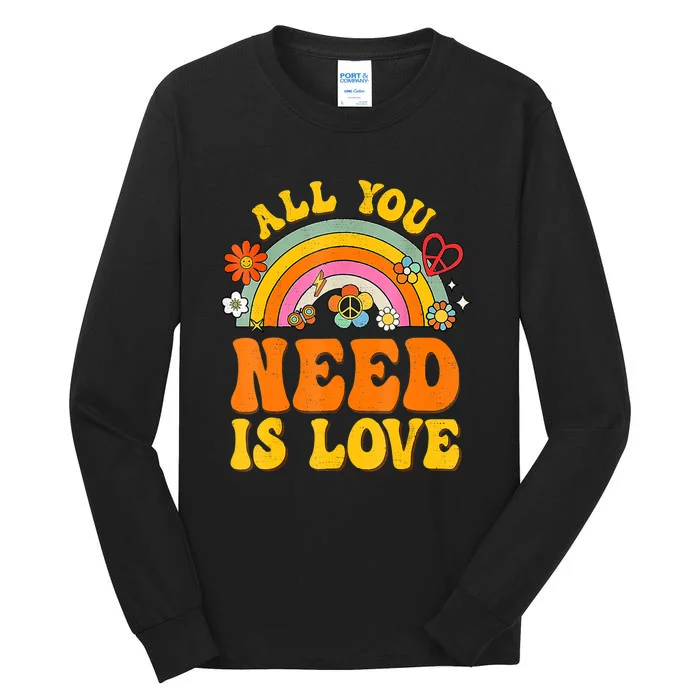 Peace Sign Love 60S 70 Hippie Groovy Vibes Halloween Costume Tall Long Sleeve T-Shirt