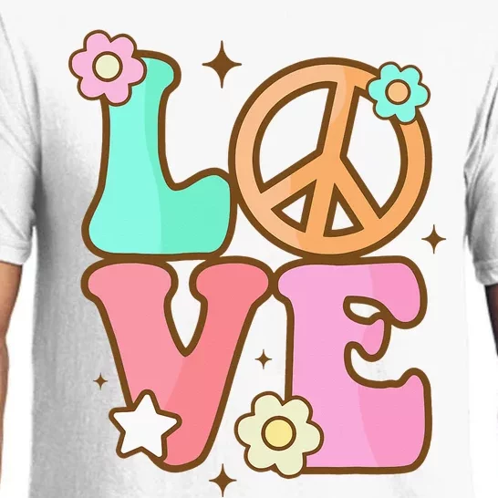 Peace Sign Love 60s 70s Costume Groovy Hippie Theme Party Pajama Set