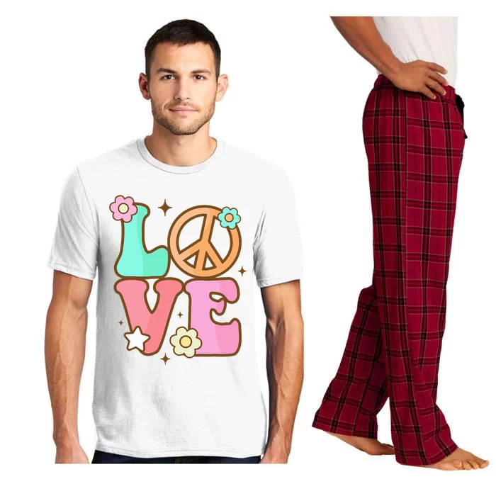 Peace Sign Love 60s 70s Costume Groovy Hippie Theme Party Pajama Set