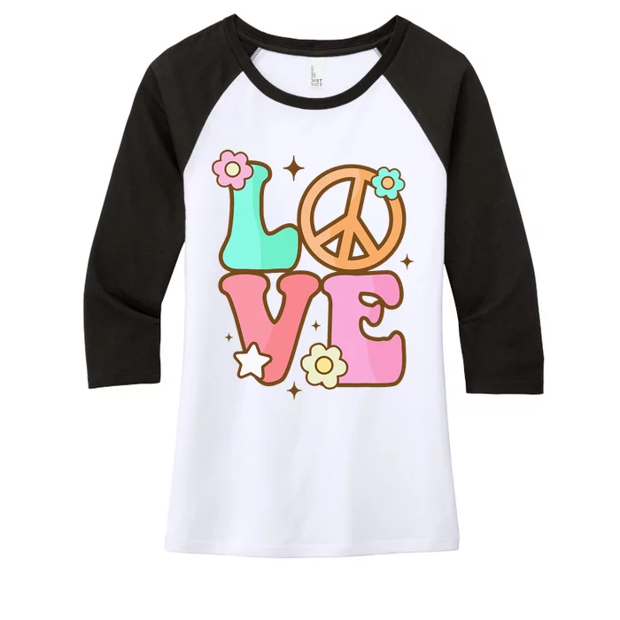 Peace Sign Love 60s 70s Costume Groovy Hippie Theme Party Women's Tri-Blend 3/4-Sleeve Raglan Shirt