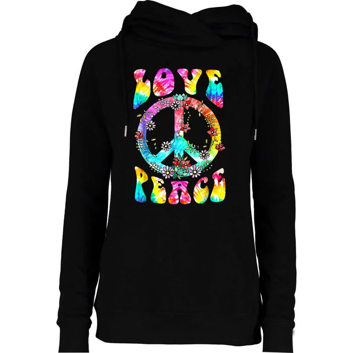 Peace Sign Love 60's 70's Tie Dye Hippie Costume Womens Funnel Neck Pullover Hood