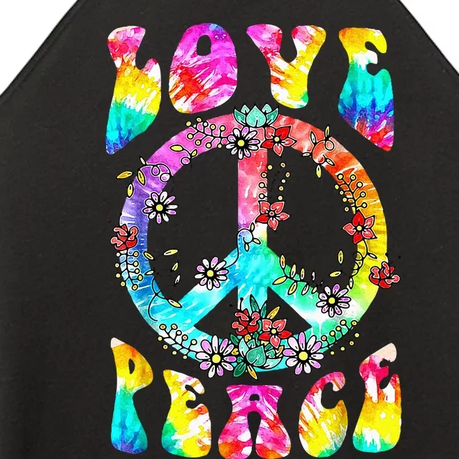 Peace Sign Love 60's 70's Tie Dye Hippie Costume Women’s Perfect Tri Rocker Tank