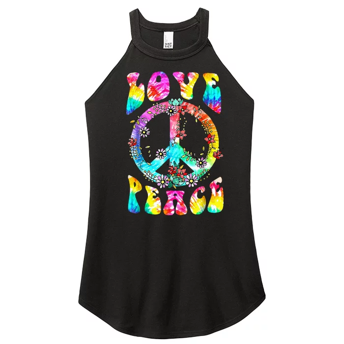 Peace Sign Love 60's 70's Tie Dye Hippie Costume Women’s Perfect Tri Rocker Tank