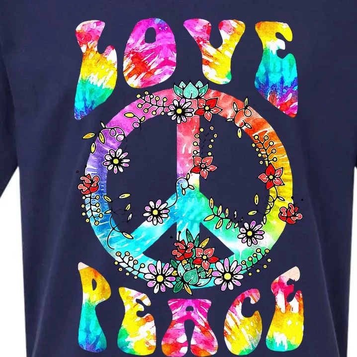 Peace Sign Love 60's 70's Tie Dye Hippie Costume Sueded Cloud Jersey T-Shirt