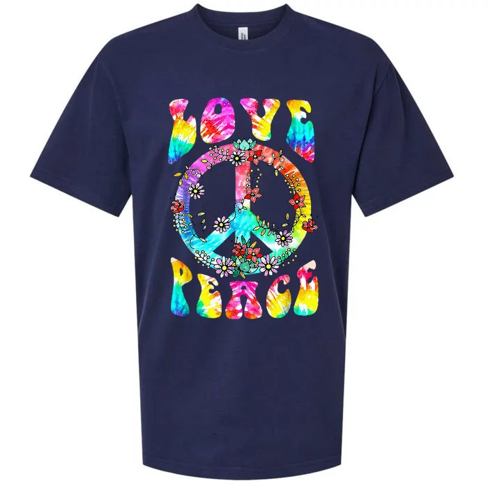 Peace Sign Love 60's 70's Tie Dye Hippie Costume Sueded Cloud Jersey T-Shirt