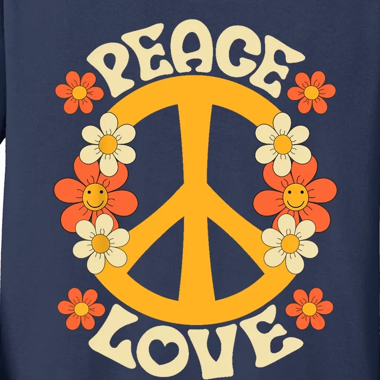 Peace Sign Love 60s 70s Costume 70 Theme Party Groovy Hippie Kids Long Sleeve Shirt