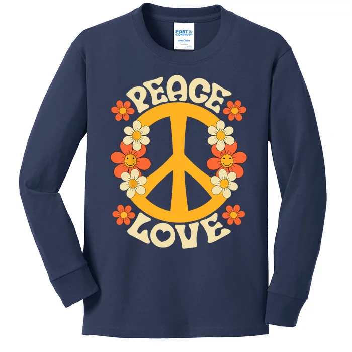 Peace Sign Love 60s 70s Costume 70 Theme Party Groovy Hippie Kids Long Sleeve Shirt