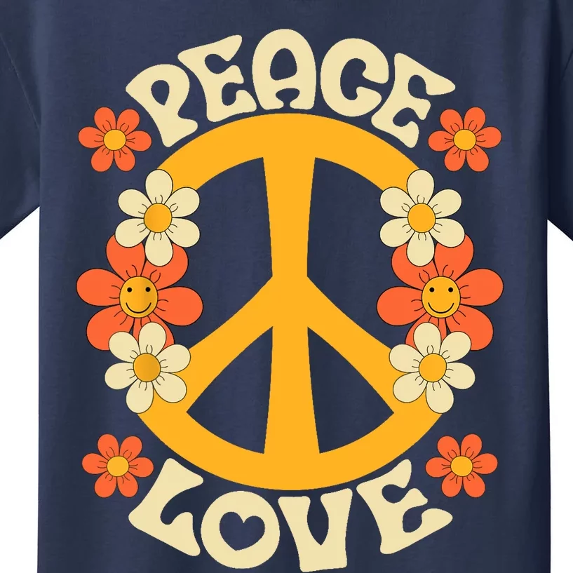 Peace Sign Love 60s 70s Costume 70 Theme Party Groovy Hippie Kids T-Shirt