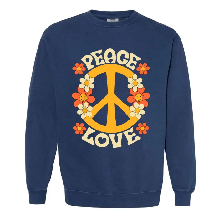 Peace Sign Love 60s 70s Costume 70 Theme Party Groovy Hippie Garment-Dyed Sweatshirt