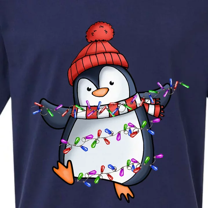 Penguin Santa Lights Christmas Pajamas Cute Penguins Xmas Sueded Cloud Jersey T-Shirt