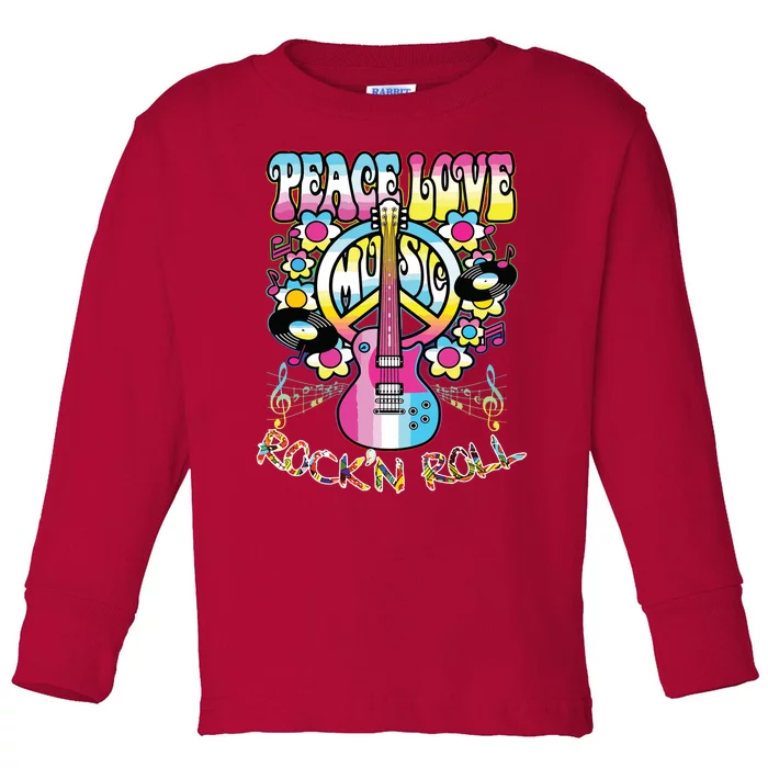 Peace Sign Love 60s 70s Tie Dye Hippie Costume Toddler Long Sleeve Shirt