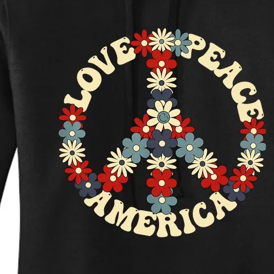 Peace Sign Love Peace America 70s Hippie Patriotic Women's Pullover Hoodie