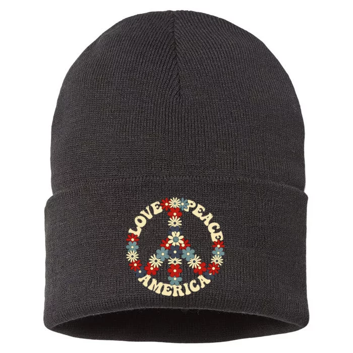 Peace Sign Love Peace America 70s Hippie Patriotic Sustainable Knit Beanie