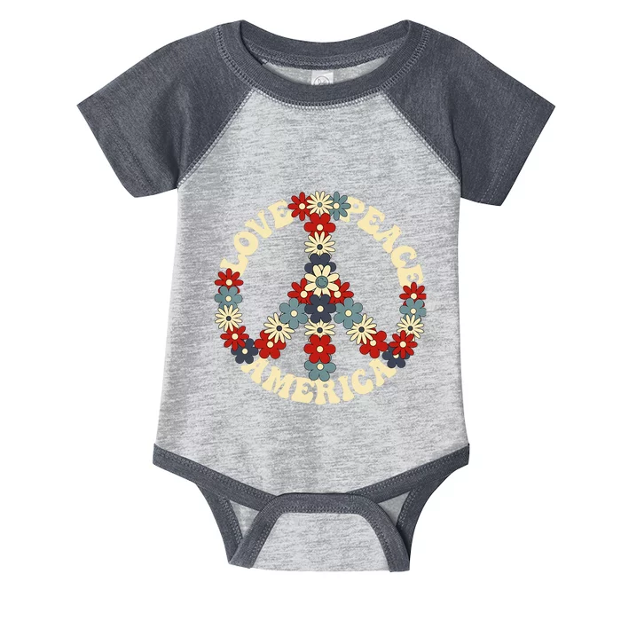 Peace Sign Love Peace America 70s Hippie Patriotic Infant Baby Jersey Bodysuit