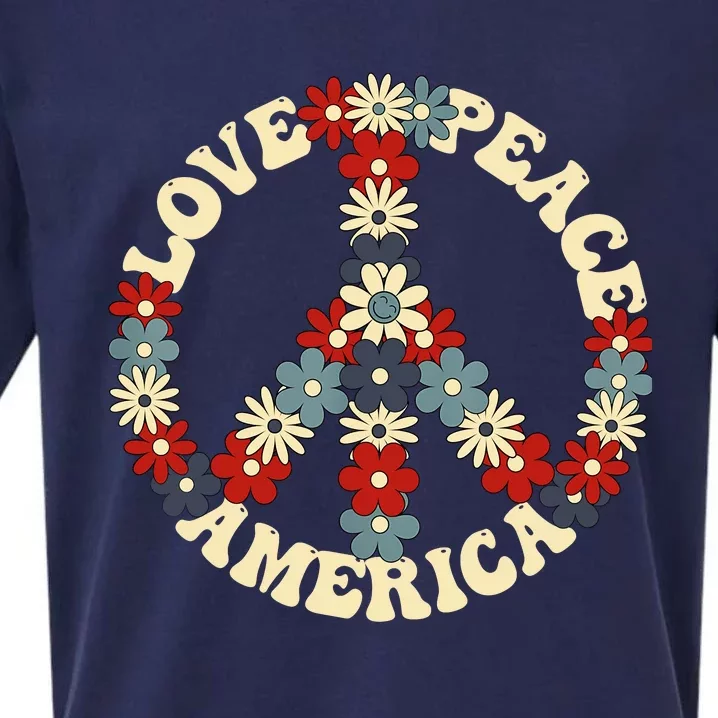 Peace Sign Love Peace America 70s Hippie Patriotic Sueded Cloud Jersey T-Shirt