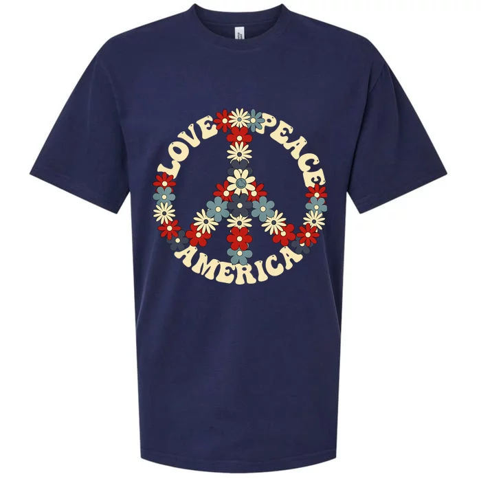 Peace Sign Love Peace America 70s Hippie Patriotic Sueded Cloud Jersey T-Shirt