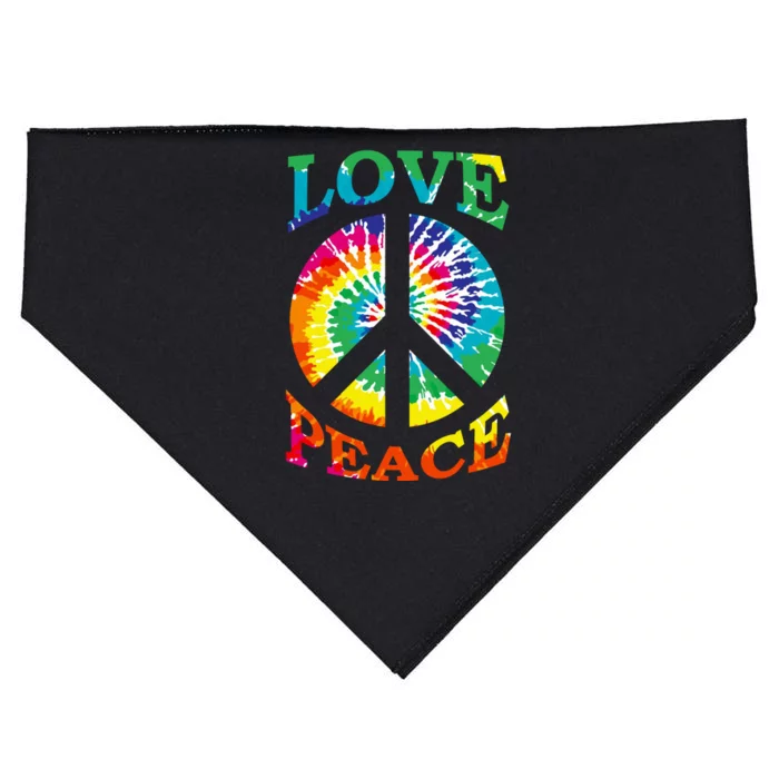 Peace Sign Love Retro 60S 70S Tie Dye Hippie Costume USA-Made Doggie Bandana