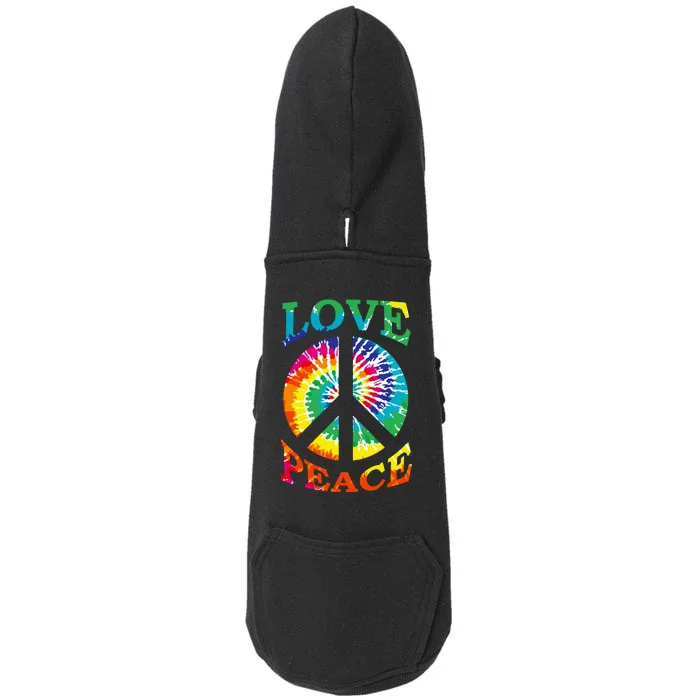 Peace Sign Love Retro 60S 70S Tie Dye Hippie Costume Doggie 3-End Fleece Hoodie