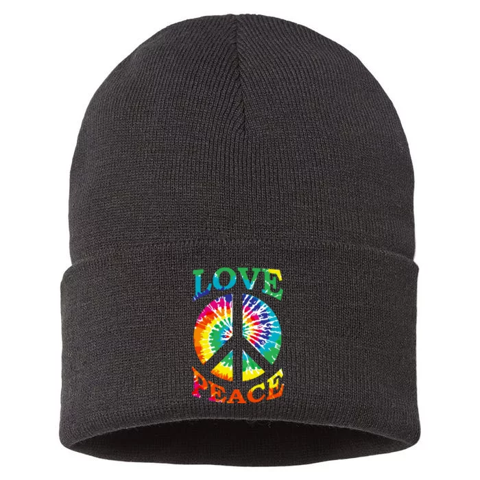 Peace Sign Love Retro 60S 70S Tie Dye Hippie Costume Sustainable Knit Beanie