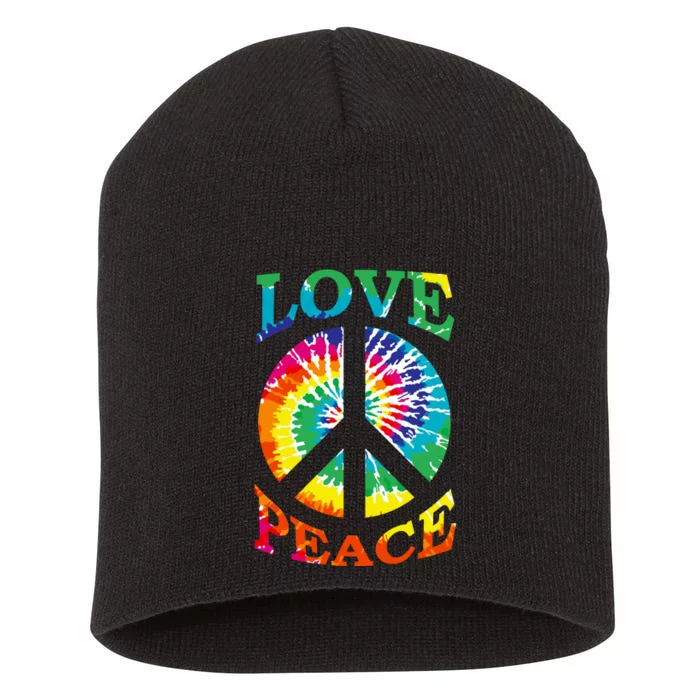 Peace Sign Love Retro 60S 70S Tie Dye Hippie Costume Short Acrylic Beanie